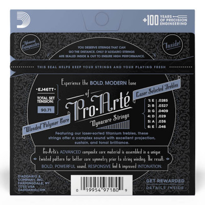 D'ADDARIO EJ46TT PRO ARTE DYNACORE TITANIUM TREBLES HARD TENSION струни для класичної гітари